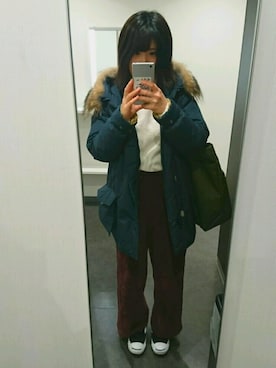 「WOOLRICH（ウールリッチ）のアイテム（ダウンジャケット/コート）」を使った、ｋｒｓさん（レディース・155cm）の冬コーディネート