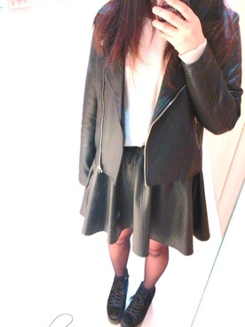「SpRay（スプレイ）のアイテム（ライダースジャケット）」を使った、ShioRiさん（レディース・156cm）の冬コーディネート