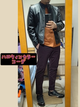 「ハロウィン」｜「アイテム（ライダースジャケット）」を使った、YM（最近はインスタ寄り）さん（メンズ・172cm）の秋コーディネート