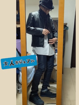 「白シャツ」｜「アイテム（ライダースジャケット）」を使った、YM（最近はインスタ寄り）さん（メンズ・172cm）の秋コーディネート