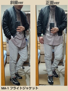 「ノーカラーシャツ」｜「アイテム（MA-1）」を使った、YM（最近はインスタ寄り）さん（メンズ・172cm）の冬コーディネート