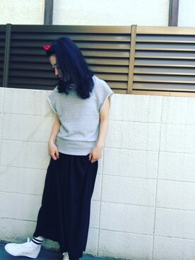 「MUJI」｜「アイテム（スウェット）」を使った、lilmiwawaさん（レディース・155cm）の春コーディネート