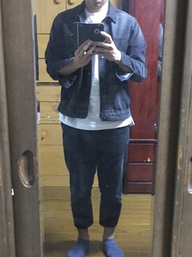 「RAGEBLUE（レイジブルー）のアイテム（デニムジャケット、ブラック系）」を使った、YUTさん（メンズ・174cm）の秋コーディネート