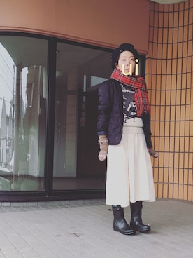 「長靴」｜「アイテム（ハンチング/ベレー帽）」を使った、ueno yucari↟⌂さん（レディース・150cm）の冬コーディネート