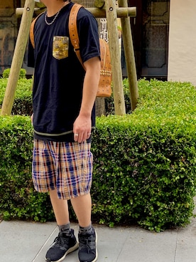 「WHITE MOUNTAINEERING（ホワイトマウンテニアリング）のアイテム（Tシャツ/カットソー）」を使った、Y.さん（メンズ・172cm）の夏コーディネート
