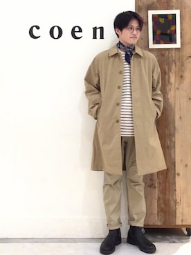 「coenスタッフスタイリング」｜「アイテム（ステンカラーコート）」を使った、coen やましたさん（メンズ・171cm）の冬コーディネート
