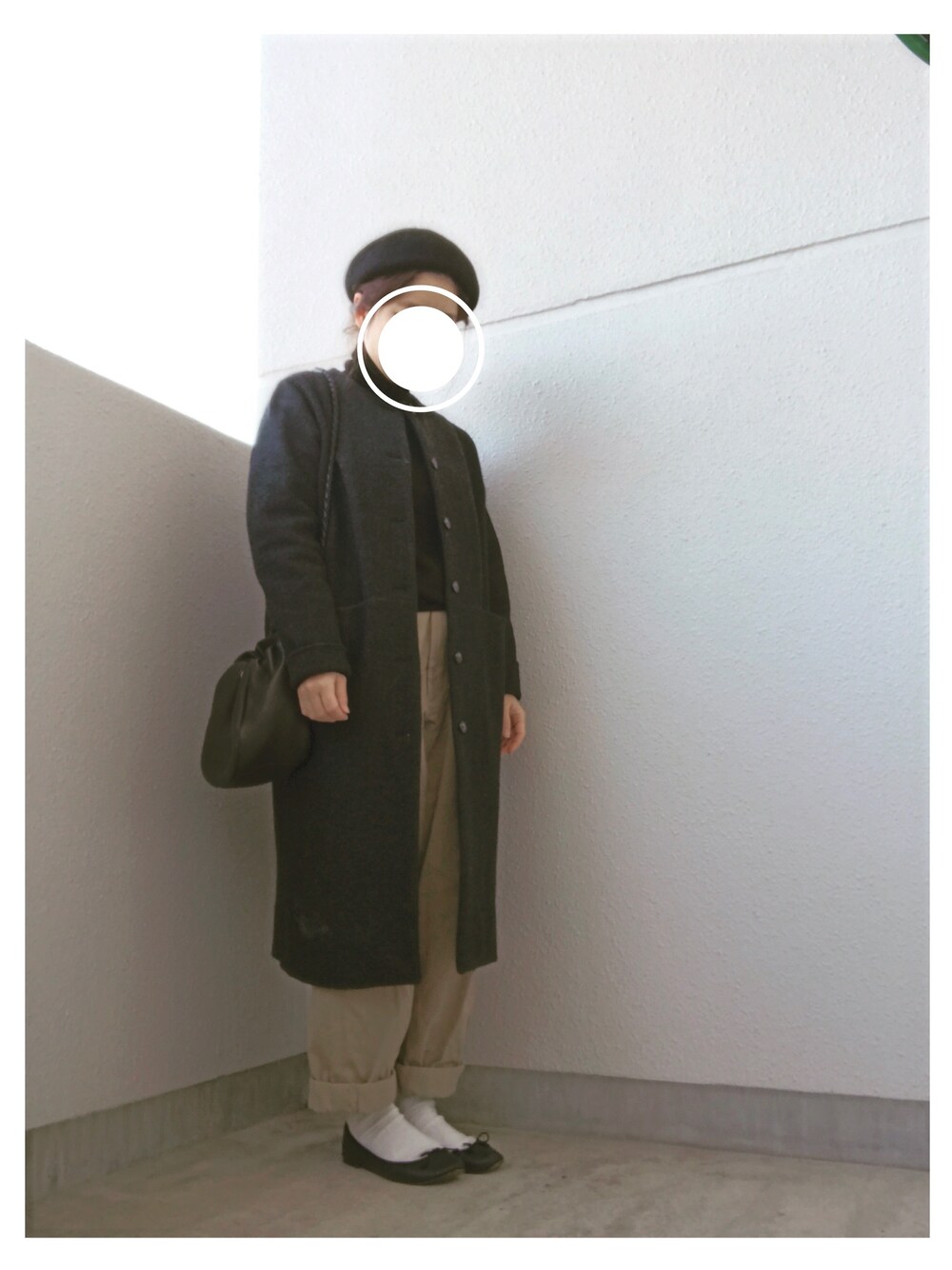 「evam eva、シンプルコーデ、repetto、レペット、無印良品、ヤエカ、YAECA」｜「evam evaのアイテム（ノーカラージャケット、グレー系）」を使った、14さん（レディース・148cm）の冬コーディネートの1枚目の写真