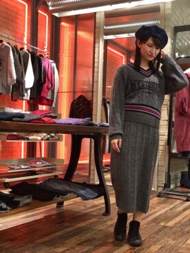 「hystericglamour」｜「アイテム（ハンチング/ベレー帽）」を使った、MAIKAさん（レディース・152cm）の秋コーディネート