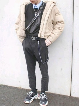 「H&M（エイチ・アンド・エム）のアイテム（ショルダーバッグ）」を使った、りさん（メンズ・174cm）の冬コーディネート
