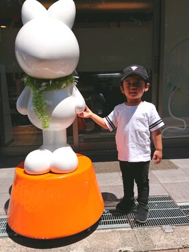 「Guess（ゲス）のアイテム（キャップ）」を使った、skrさん（キッズ・90cm）の夏コーディネート