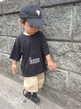 「Guess（ゲス）のアイテム（キャップ）」を使った、skrさん（キッズ・90cm）の春コーディネート