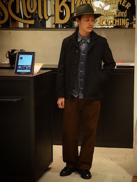 「schott（ショット）のアイテム（ステンカラーコート）」を使った、okaiさん（メンズ・172cm）の冬コーディネート