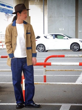 「schott（ショット）のアイテム（ステンカラーコート）」を使った、okaiさん（メンズ・172cm）の冬コーディネート