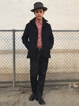 「ワークパンツ」｜「アイテム（ピーコート）」を使った、okaiさん（メンズ・172cm）の秋コーディネート