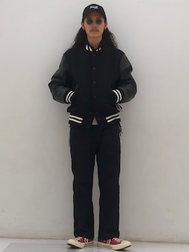 「オールスター」｜「アイテム（スタジャン）」を使った、okaiさん（メンズ・172cm）の冬コーディネート