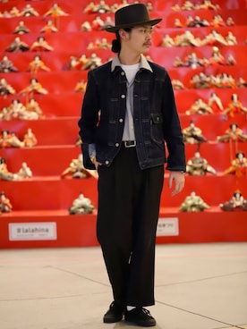 「レーヨンシャツ」｜「アイテム（デニムジャケット）」を使った、okaiさん（メンズ・172cm）の冬コーディネート