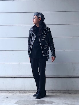 「スリットパンツ」｜「アイテム（ハンチング/ベレー帽）」を使った、okaiさん（メンズ・172cm）の秋コーディネート
