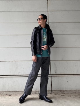 「スタッフセンバツ」｜「アイテム（ライダースジャケット）」を使った、okaiさん（メンズ・172cm）の秋コーディネート