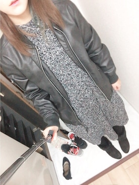 「しまむら（シマムラ）のアイテム（ライダースジャケット、ブラック系）」を使った、あすかさん（レディース・167cm）の冬コーディネート