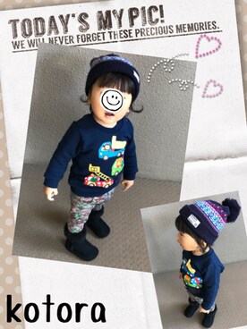 「MIKI HOUSE（ミキハウス）のアイテム（ブーツ）」を使った、コトラさん（キッズ・90cm）の冬コーディネート