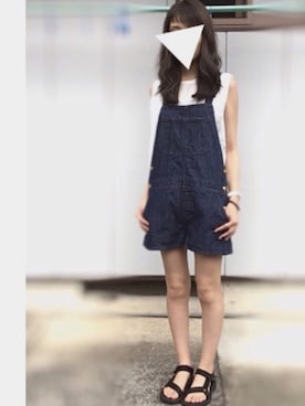 「MOUSSY（マウジー）のアイテム（サロペット/オーバーオール）」を使った、Kiki.さん（レディース・162cm）の夏コーディネート