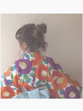 「アイテム（浴衣、オレンジ系）」を使った、Kiki.さん（レディース・163cm）の夏コーディネート