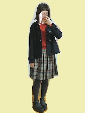 「earth music&ecology（アースミュージックアンドエコロジー）のアイテム（ダッフルコート）」を使った、なかさん（レディース・154cm）の冬コーディネート