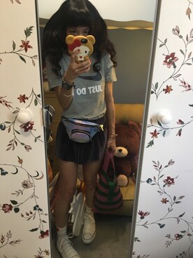 「アイテム（ボディバッグ/ウエストポーチ、シルバー系）」を使った、Y🐻N🎸さん（レディース・153cm）の夏コーディネート