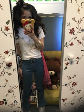 「TOPSHOP（トップショップ）のアイテム（シャツ/ブラウス）」を使った、Y🐻N🎸さん（レディース・153cm）の夏コーディネート
