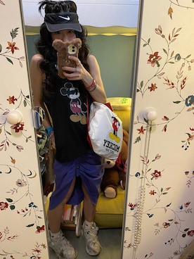 「MICKEY MOUSE（ミッキーマウス）のアイテム（バッグ）」を使った、Y🐻N🎸さん（レディース・153cm）の夏コーディネート