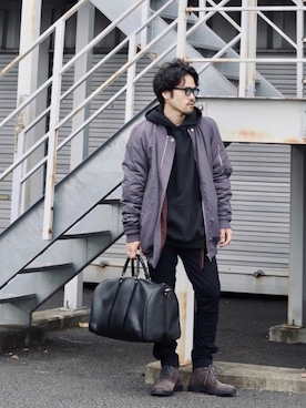 「DRKSHDW by RICK OWENS（ダークシャドウ バイ リックオウエンス）のアイテム（MA-1）」を使った、Life…さん（メンズ・175cm）の冬コーディネート