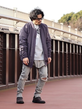 「DRKSHDW by RICK OWENS（ダークシャドウ バイ リックオウエンス）のアイテム（MA-1）」を使った、Life…さん（メンズ・175cm）の冬コーディネート