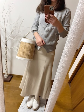 「Ungrid（アングリッド）のフェイクレザーコンビサークルBAG（かごバッグ）」を使った、k♡さん（レディース・144cm）の春コーディネート