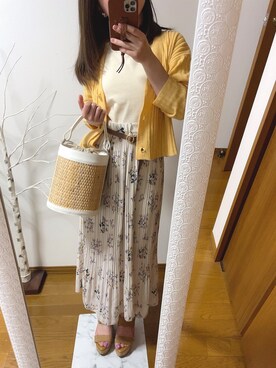 「Ungrid（アングリッド）のフェイクレザーコンビサークルBAG（かごバッグ）」を使った、k♡さん（レディース・144cm）の春コーディネート