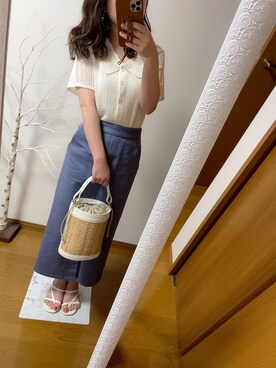 「Ungrid（アングリッド）のフェイクレザーコンビサークルBAG（かごバッグ）」を使った、k♡さん（レディース・144cm）の夏コーディネート