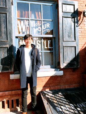 「DETAILS（ディテールズ）のアイテム（ダッフルコート）」を使った、Shunsuke Ozakiさん（メンズ・180cm）の冬コーディネート