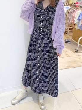 「パープル×黒」｜「アイテム（ワンピース/ドレス）」を使った、conomi000さん（レディース・155cm）の春コーディネート