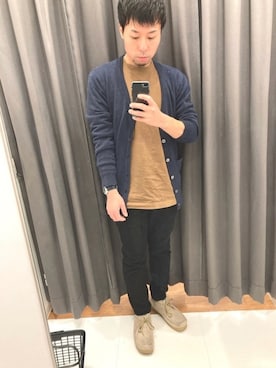 カーディガン ボレロ ベージュ系 を使った 黒スキニー のメンズ人気ファッションコーディネート Wear