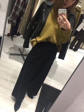 「STUDIOUS（ステュディオス）のアイテム（ライダースジャケット）」を使った、CHIYORI TAKAGAKIさん（レディース・156cm）の秋コーディネート