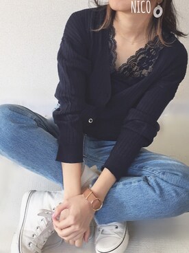 「Honeys（ハニーズ）のアイテム（タンクトップ）」を使った、hanicoさん（レディース・155cm）の冬コーディネート