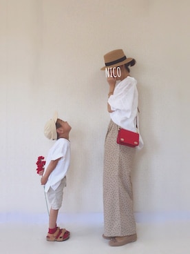 「PLAIN CLOTHING（プレーンクロージング）のアイテム（バッグ）」を使った、hanicoさん（キッズ・100cm）の春コーディネート
