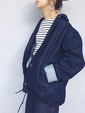 「UNIQLO（ユニクロ）のハイライズワイドストレートジーンズ（デニムパンツ）」を使った、hanicoさん（レディース・155cm）の冬コーディネート