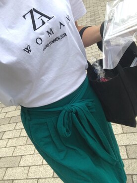 「ZARA（ザラ）のアイテム（Tシャツ/カットソー、ホワイト系）」を使った、S.mamaさん（レディース・156cm）の夏コーディネート