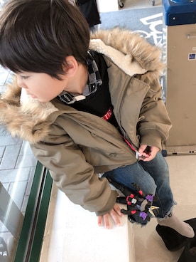 「GU（ジーユー）のアイテム（モッズコート）」を使った、なな☺︎さん（キッズ・110cm）の冬コーディネート