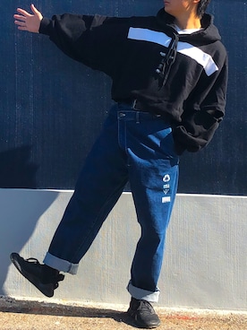 「SHAREEF（シャリーフ）のアイテム（パーカー）」を使った、ざわ_低身長男子styleさん（メンズ・162cm）の春コーディネート