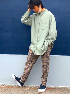 「ピスタチオ」｜「アイテム（スリッポン）」を使った、ざわ_低身長男子styleさん（メンズ・162cm）の春コーディネート