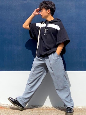 「SHAREEF（シャリーフ）のアイテム（パーカー）」を使った、ざわ_低身長男子styleさん（メンズ・163cm）の秋コーディネート