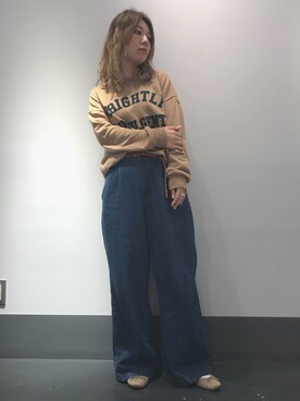 「E hyphen world gallery（イーハイフンワールドギャラリー）のデニムタック入りワイドパンツ（その他パンツ）」を使った、ちゃさん（レディース・158cm）の秋コーディネート