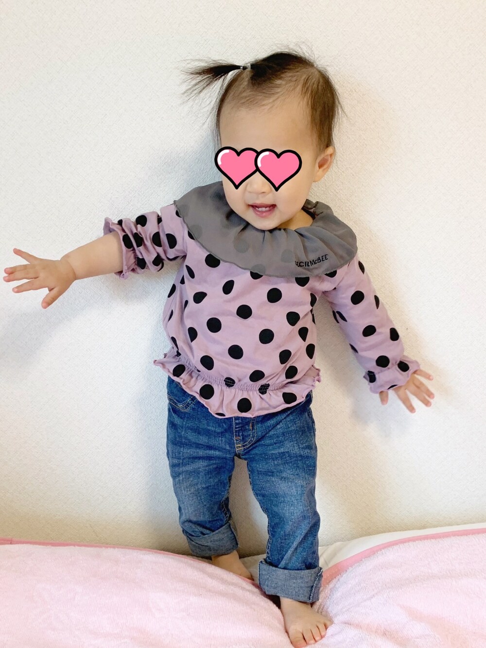 「CECIL McBEEのアイテム（シャツ/ブラウス、ピンク系）」を使った、♥︎ramama♥︎さん（キッズ・80cm）の秋コーディネートの1枚目の写真