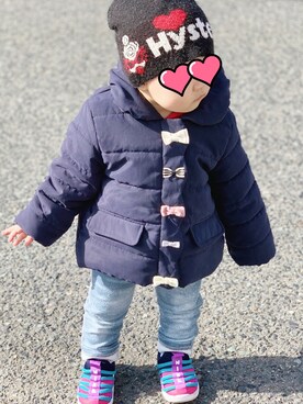 「petit main（プティマイン）のアイテム（ダウンジャケット/コート）」を使った、♥︎ramama♥︎さん（キッズ・80cm）の冬コーディネート